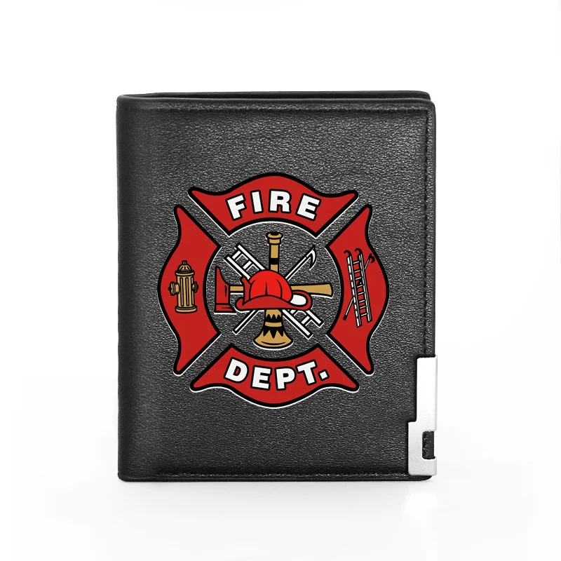 

Men Women Leather Wallet Firefighter Control Cover Billfold Slim Credit Card/ID Holders Inserts Money Bag Male Short Purses