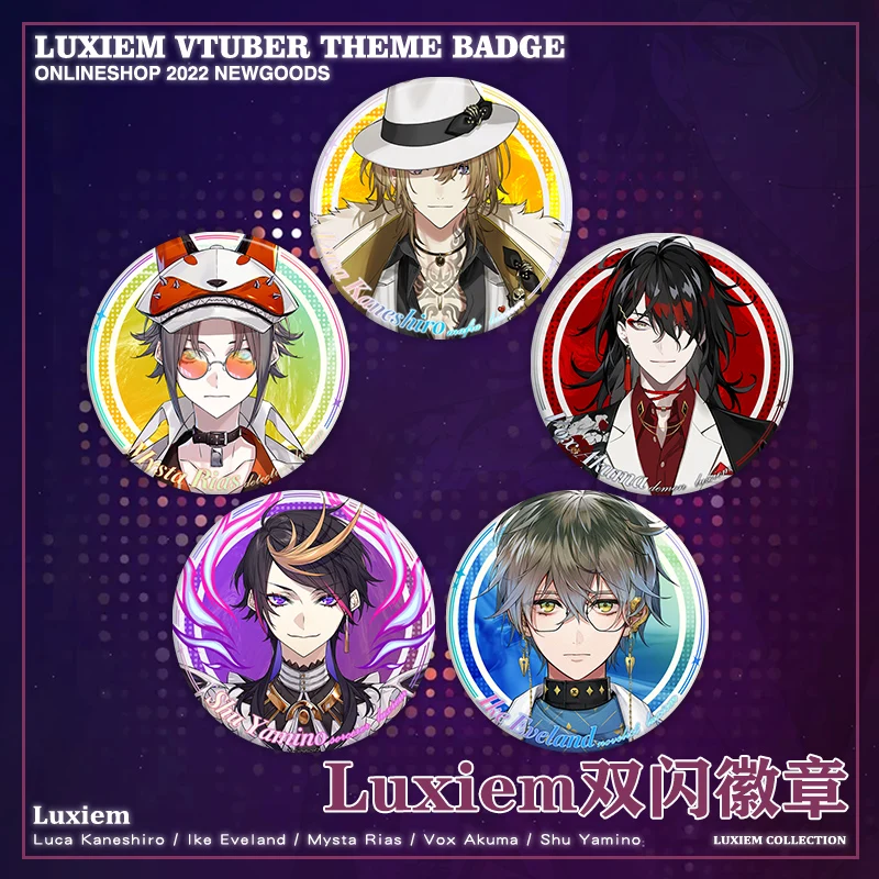 

Anime Luxiem Ike Mysta Luca Vox Shu Badge Button Brooch Pins Cosplay Metal Cartoon Toys Clothing Decor Xmas Gifts