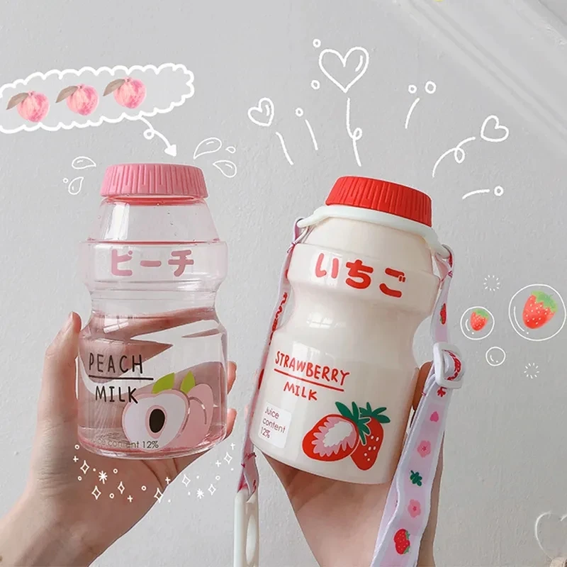 

FSILE Girl Heart Oblique Plastic Cup Japanese Drink Cup Cute Student Water Cup Female Child Portable Portable Cup Kettle 480ml