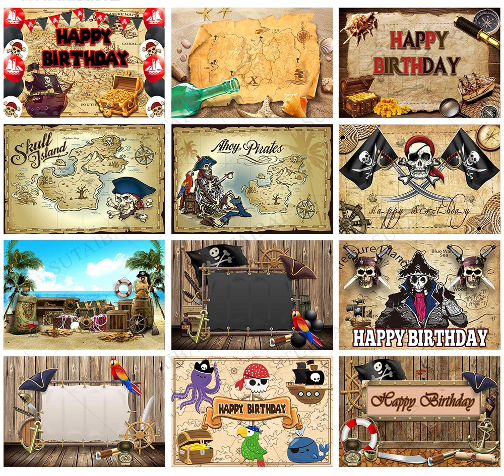 Морская карта с днем рождения навигационная пиратский корабль череп Остров