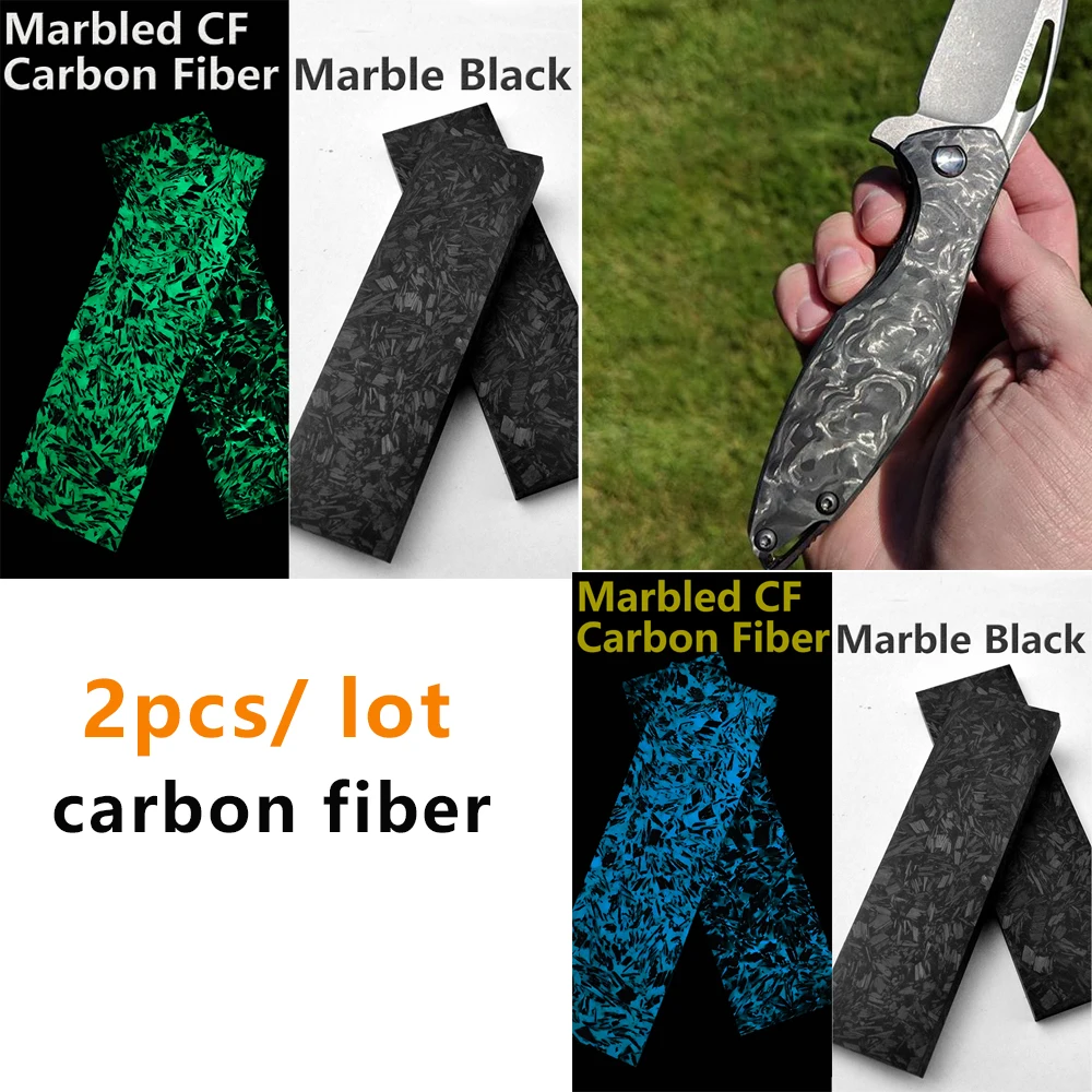 

2pcs knife scales blanks handle material carbon fiber sheet board blue green luminous gravel pattern Marbled CF