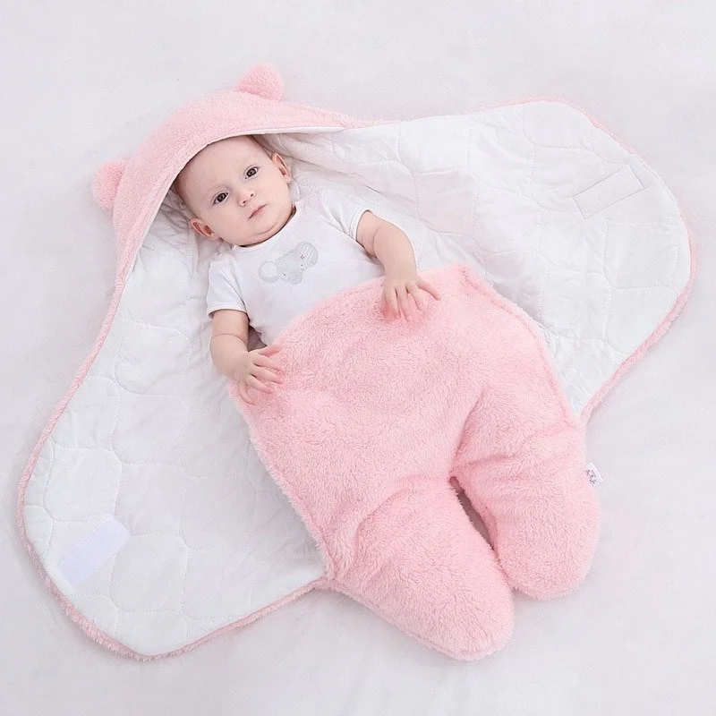 Popular soft baby sleeping bag Newborn baby blanket Thick cotton fluffy wool baby swaddling baby 0-9 months