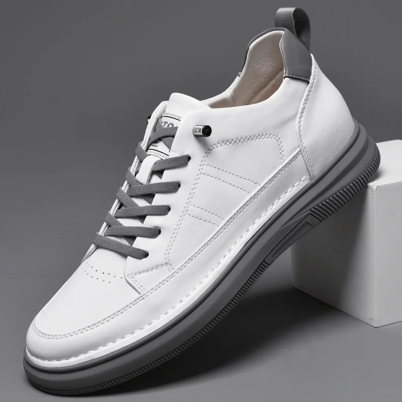 

Italy High Quality All white Men's Leather Casual Shoes Increase Simple Pure Black Sneakers Breathable Sneakers shoes