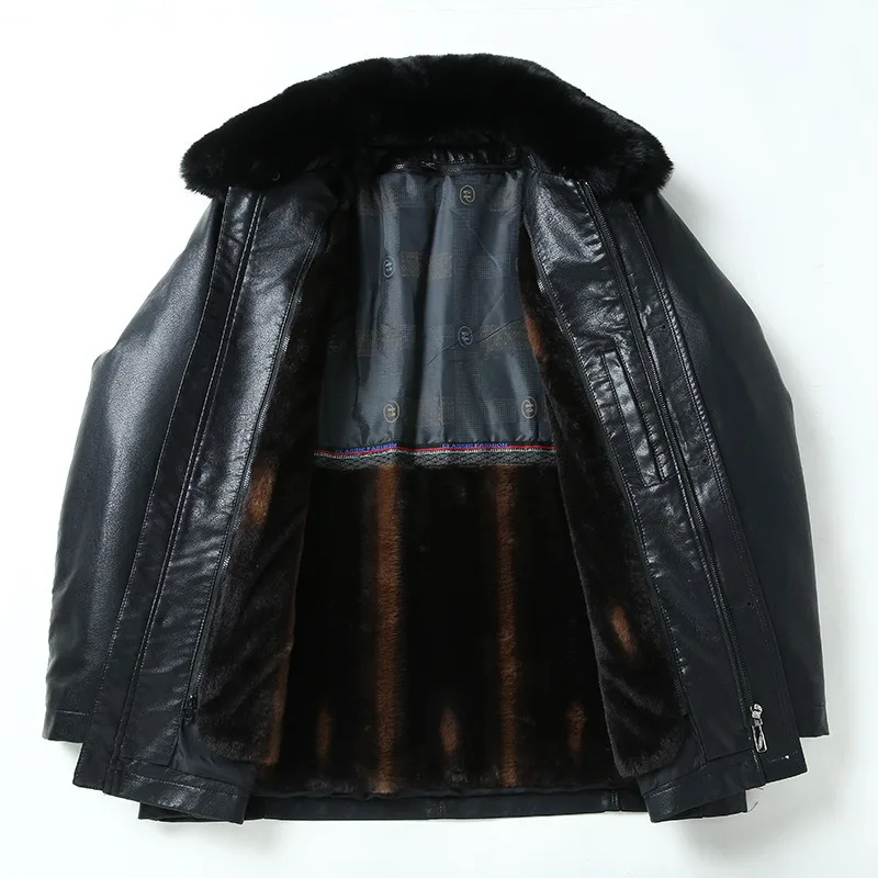 New Arrival Suepr Large Winter Thick Men's Flip Collar Detachable Two-piece Set of Leather Padding Jacket Plus Size XL-6XL 7XL