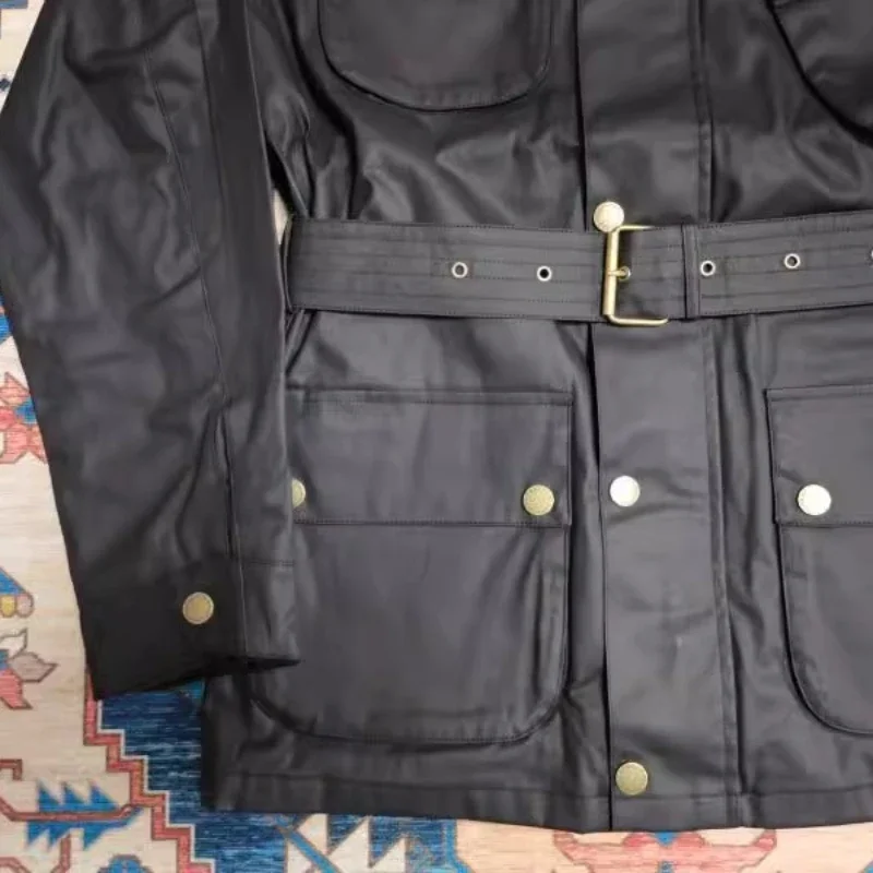 Мотоциклетная куртка из вощеной ткани Мужская винтажная куртка-бомбер с поясом