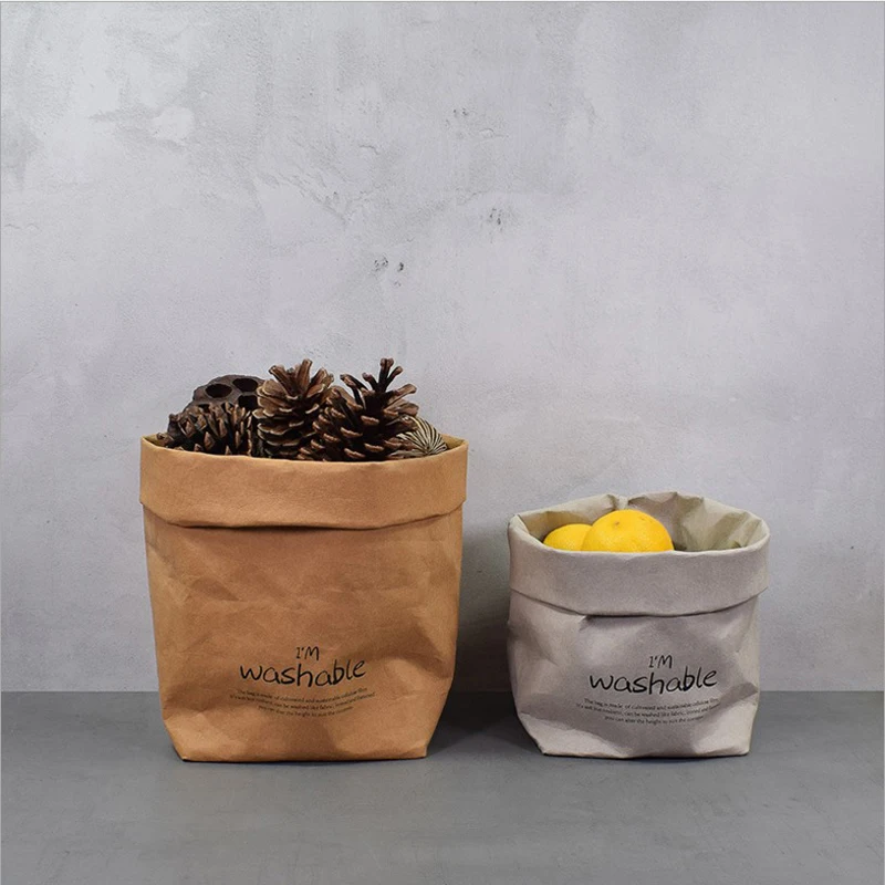 

Washable Kraft Paper Storage Bag Nordic Style Plant Grow Bag Flower Succulent Pot Paper Food Storage Bags Organizer Home