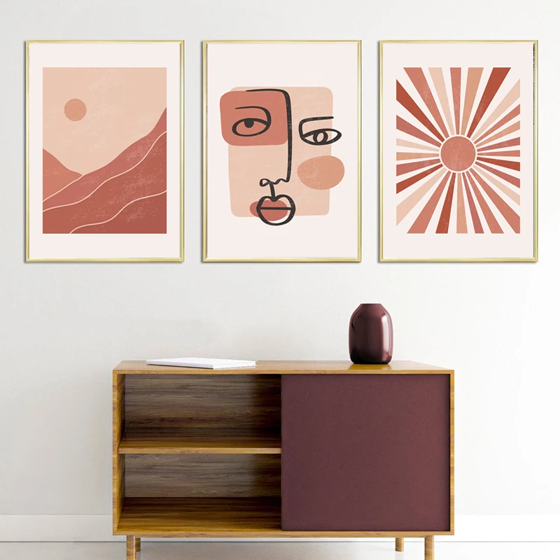 Луна Солнце Гора пейзаж богемный принт плакат искусство абстрактная живопись