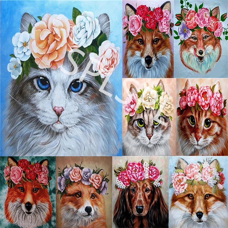 

5D Diamond Painting Home Decoration Embroidery Mosaic Nordic Cross Stitch of Rhinestone Animal Flower Cat Wall Art Pictures