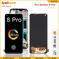 6 4 original amoled for oppo realme 8 pro rmx3081 lcd display touch screen digitizer assembly for realme 8 pro 8pro lcd uniaux
