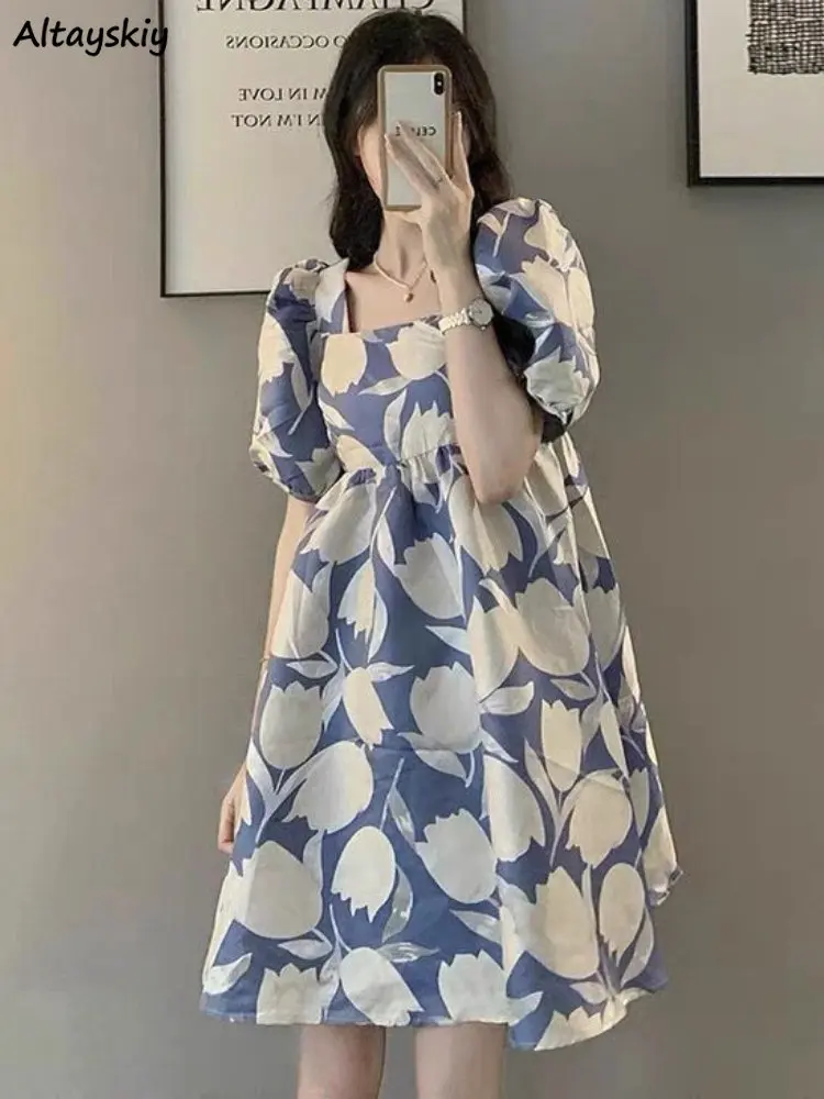 

Летние женские платья мини Праздничный Принт Милая универсальная нежная модная шикарная свободная нежная эстетичная одежда во французском стиле