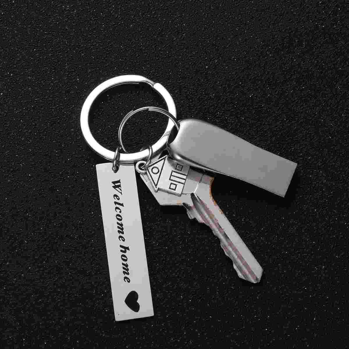 

2pcs Silver Welcome New Home Car Totes Key Rings Key Holder Ornaments Housewarming Party Gifts