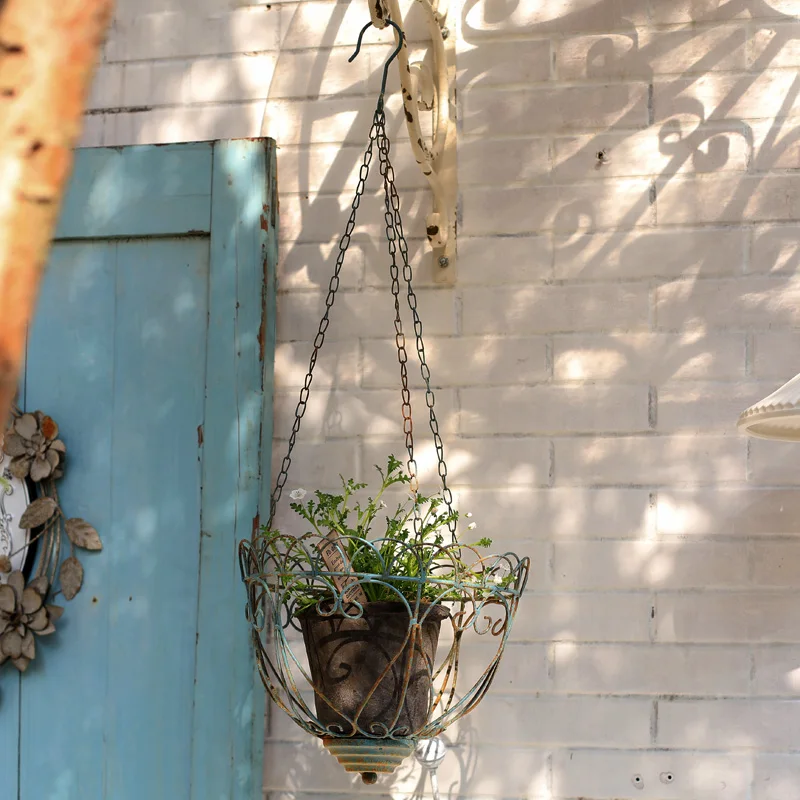 Garden Hanging Planter Metal Material Retro Style Plant Flower Pot Indoor And Outdoor Flowerpots Home Furnishing Decoration