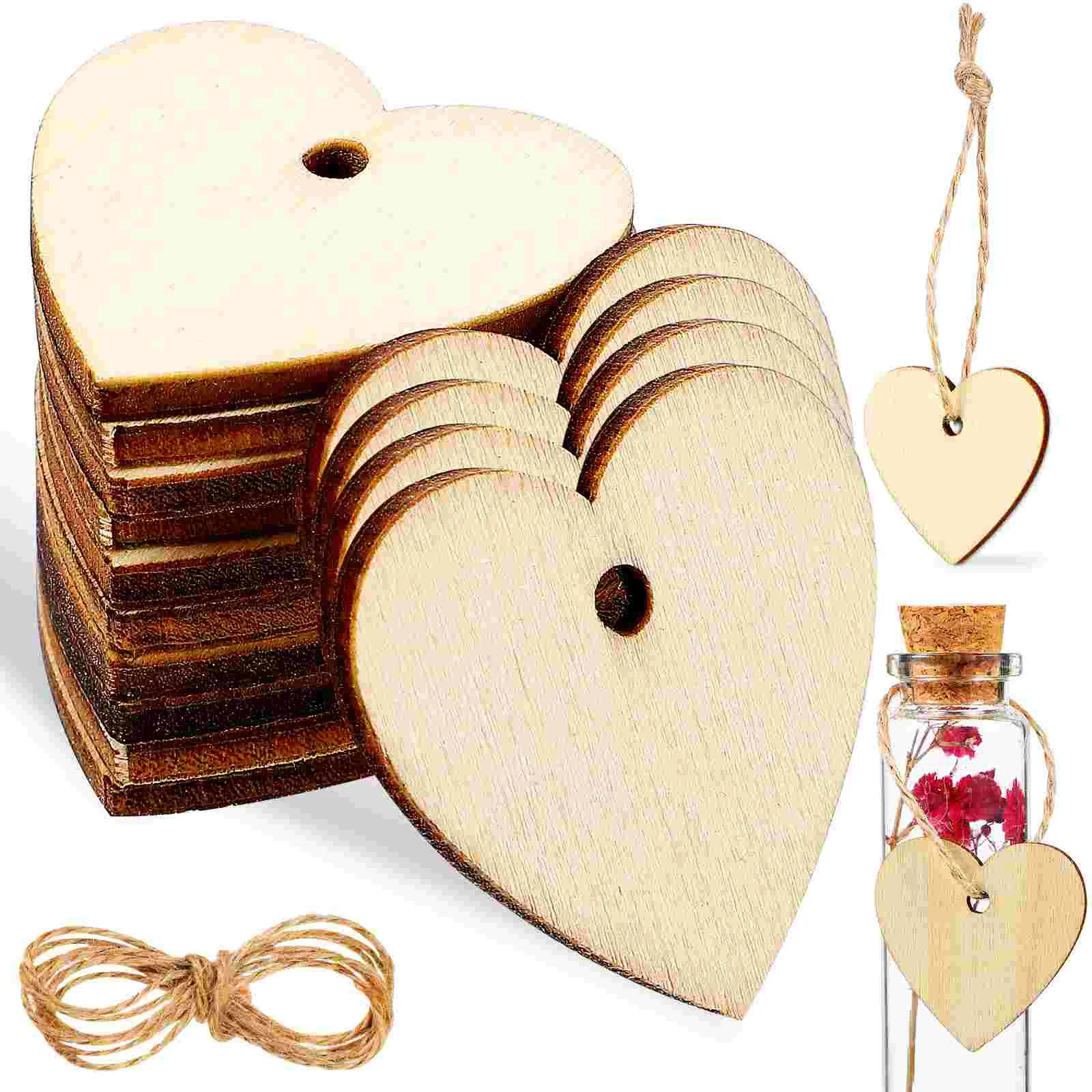 

100 Pcs Unfinished Creative Blank Heart Shaped Wooden Slices Wooden Heart Pieces Wood Hearts Decors