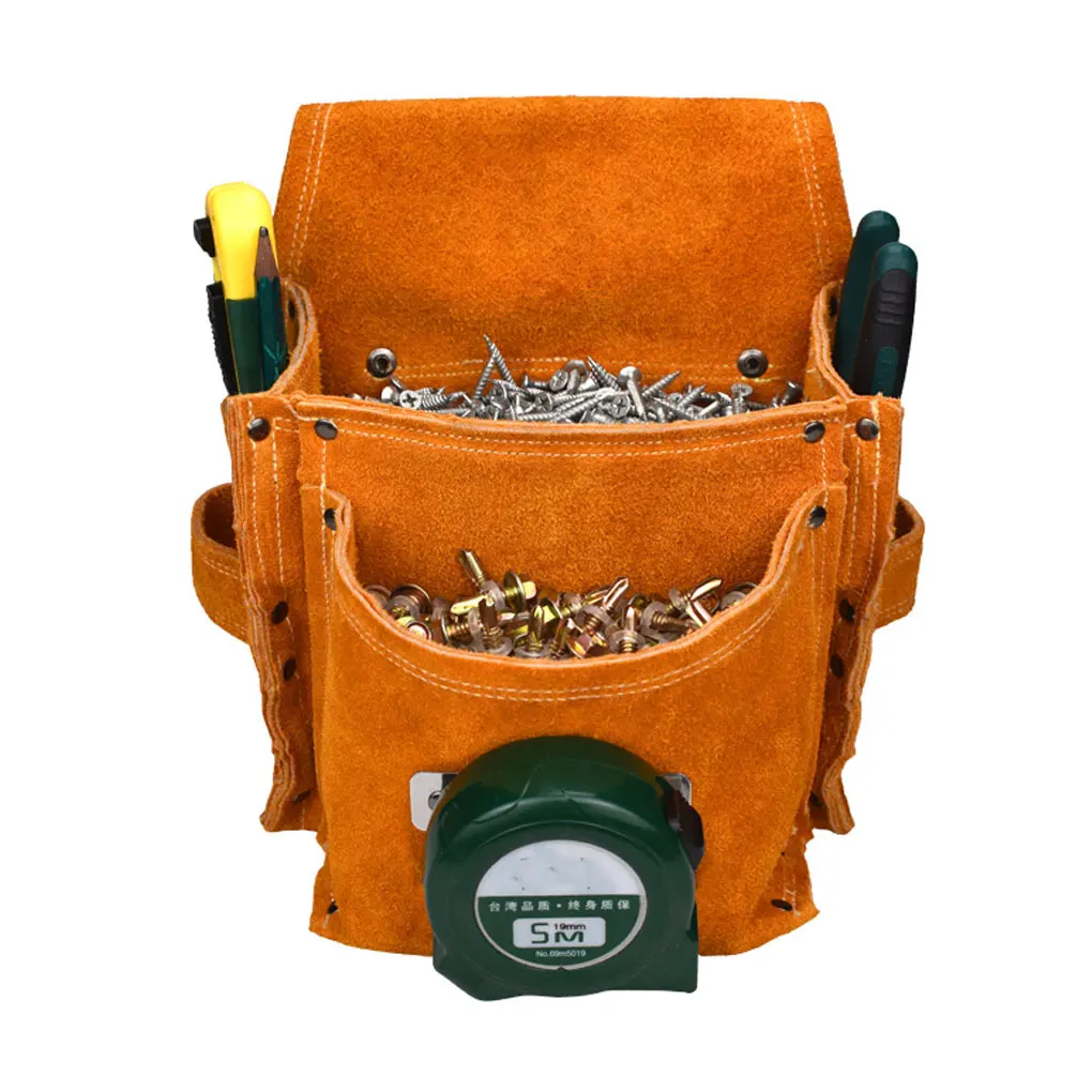 

Leather Durable Cowhide Drill Holster Waist Bag For Enhanced Efficiency Multiple Uses Multi Tool Side Bag Carpenter
