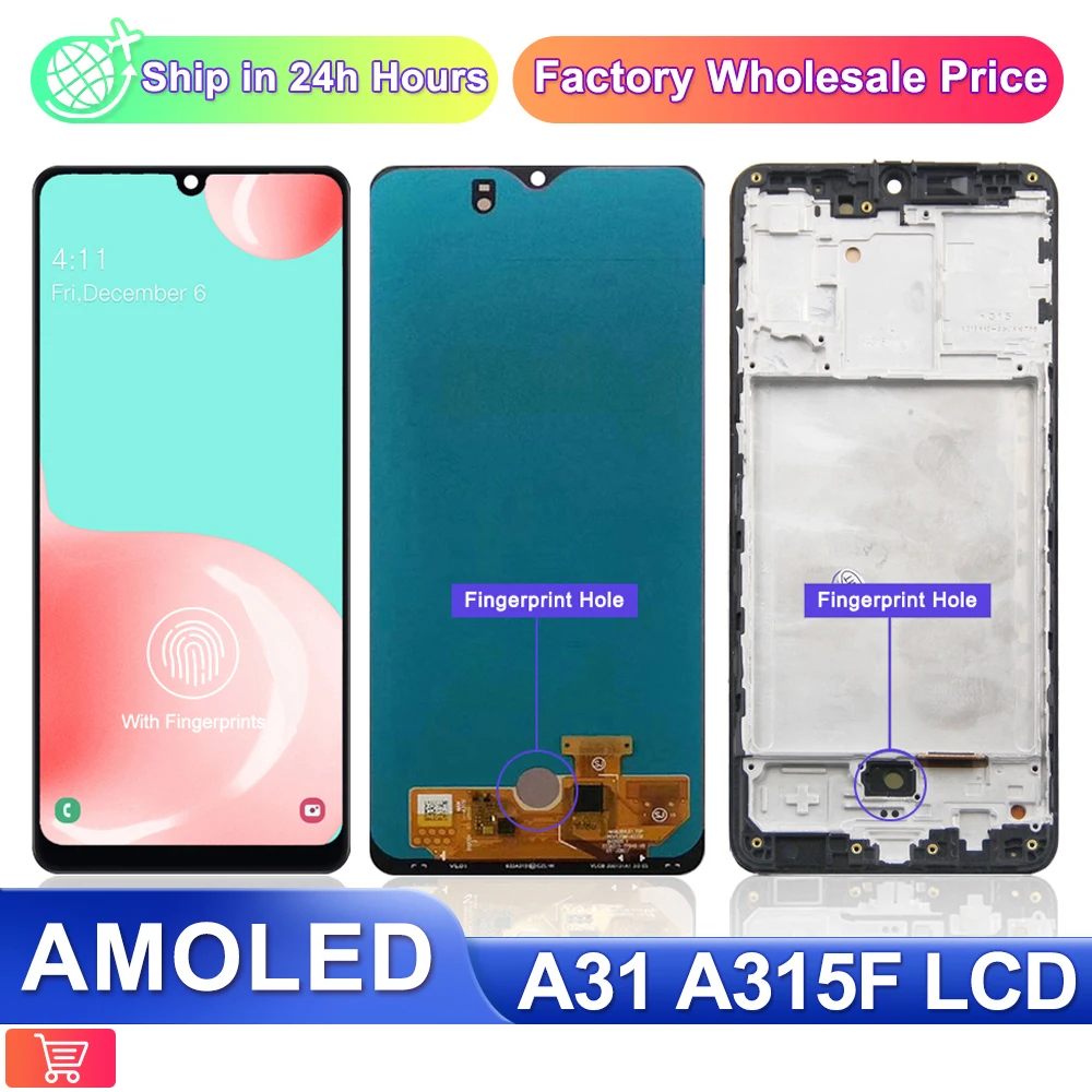 AAA + качественный ЖК-дисплей для Samsung Galaxy A31, с рамкой и сенсорным дигитайзером в сборе для Samsung A315 A315F, замена экрана
