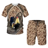 summer men shirt sets rooster camouflage pattern t shirt sets breathable tracksuit 3d printed male outfit for outdoor