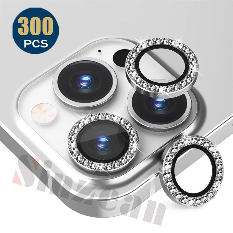 300 шт. для iPhone 16 15 14 13 12 11 Pro Max Plus Алмазная защита объектива камеры 3D металлическое