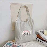 fashion teacher print women shopper organizer bag canvas tote bagshoulder bag reusable supermarket tote shopping bag casual