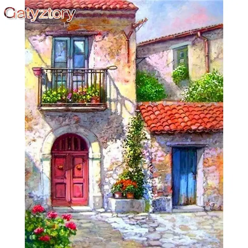 

GATYZTORY 40x50cm Painting By Numbers On Canvas House Landscape For Adults Coloring By Numbers Handicrafts Paint Kit Artwork