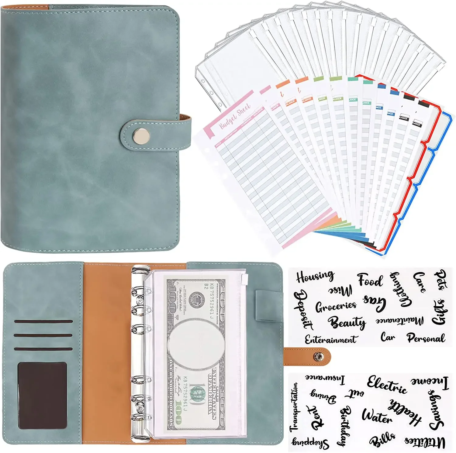 

Binder Binder Budget Money Organizer Cash Leather Bill System Budget Saving Pockets 2022 Notebook Envelopes For Set,with