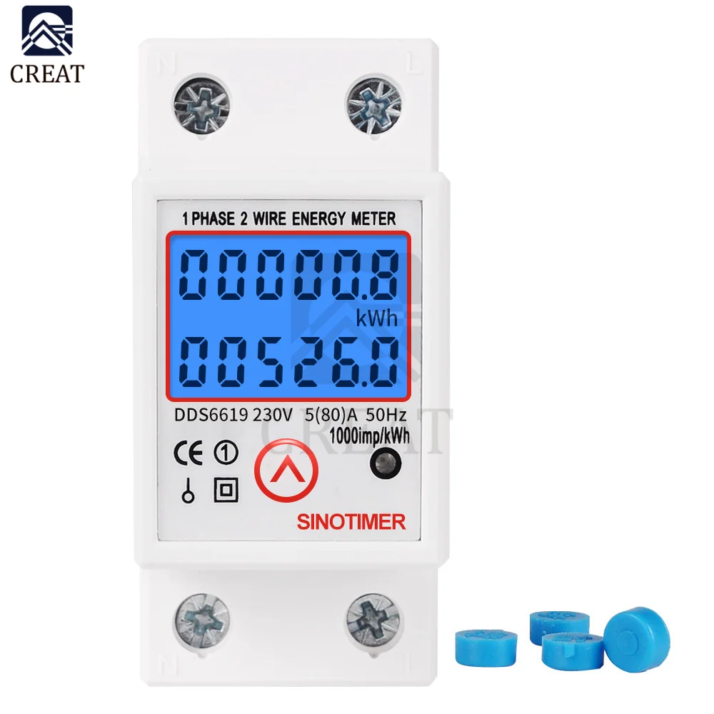 

Однофазный счетчик энергии DDS6619-526L Din Rail LCD с цифровой подсветкой, измеритель потребления энергии в кВтч, ваттметр