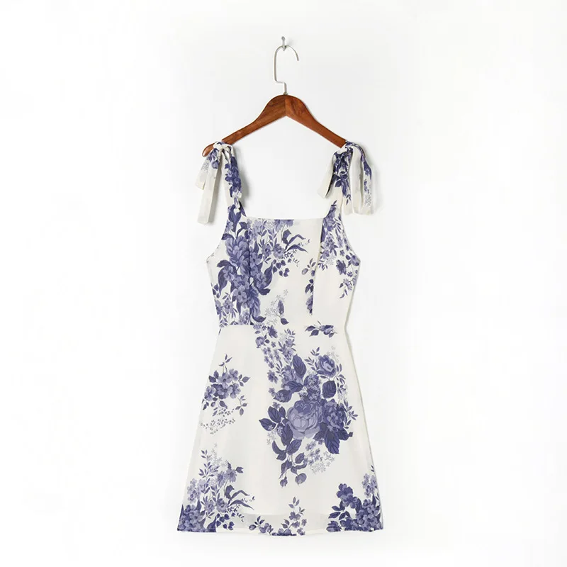 

Новинка, летнее женское модное облегающее мини-платье в европейском и американском стиле с высокой талией и цветочным принтом на шнуровке для женщин