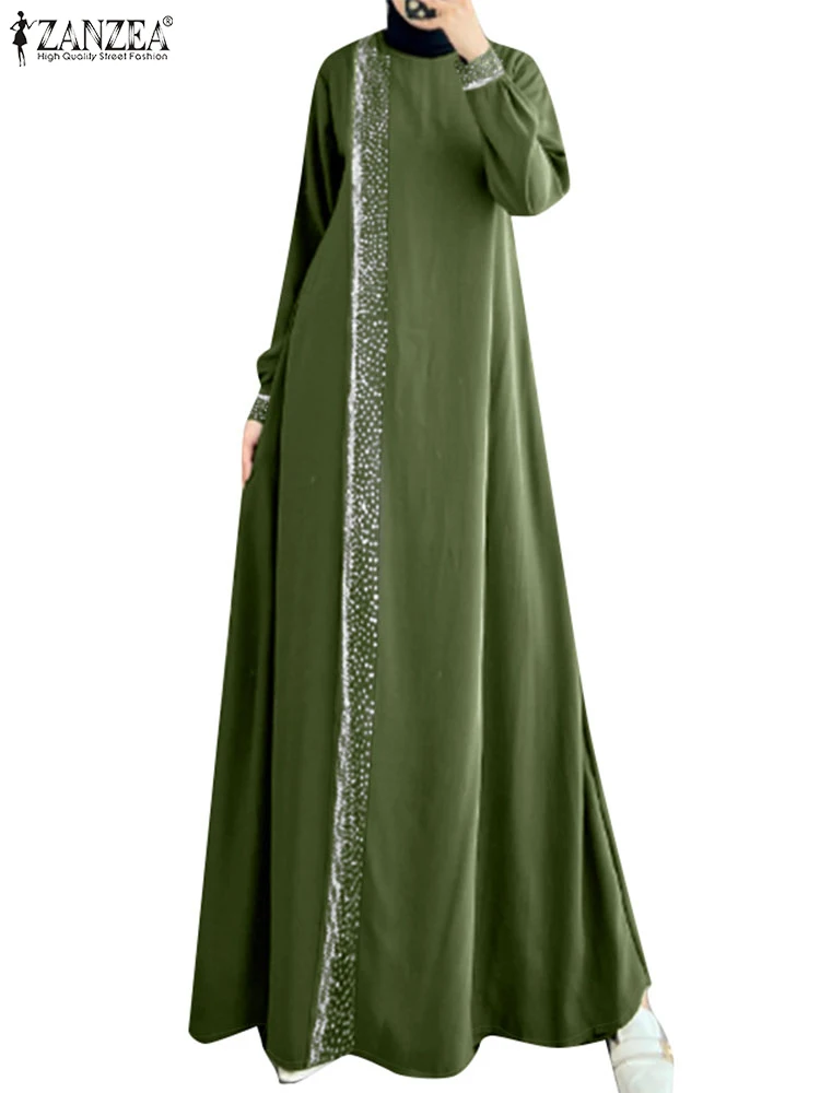 Zanzea Женское Платье С Длинными Рукавами Элегантное Макси-трапеция Круглым