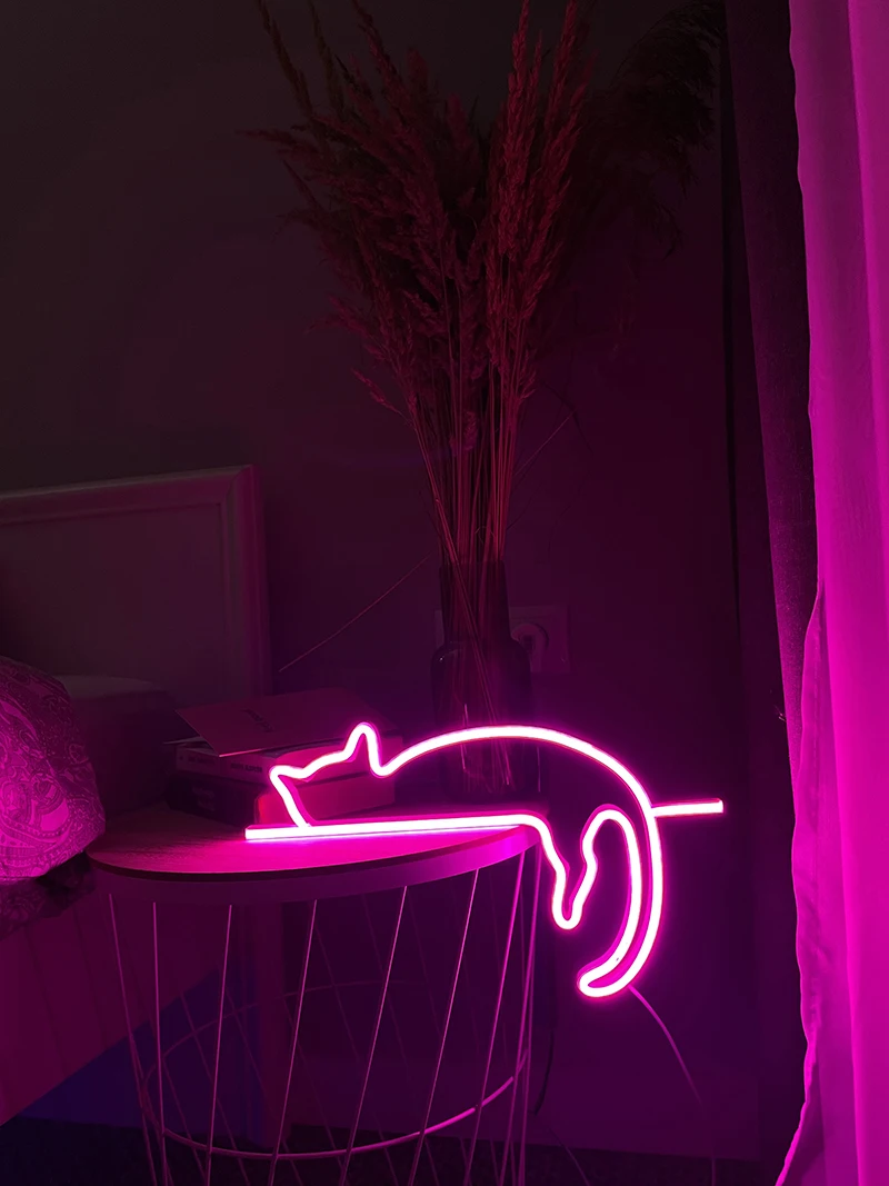 Led Lazy Cat Anime Cartoon Neon Sign Led Customed Neon Sign Lights for Home Child Room Engagement Pet Animal Wall Decoration Gif