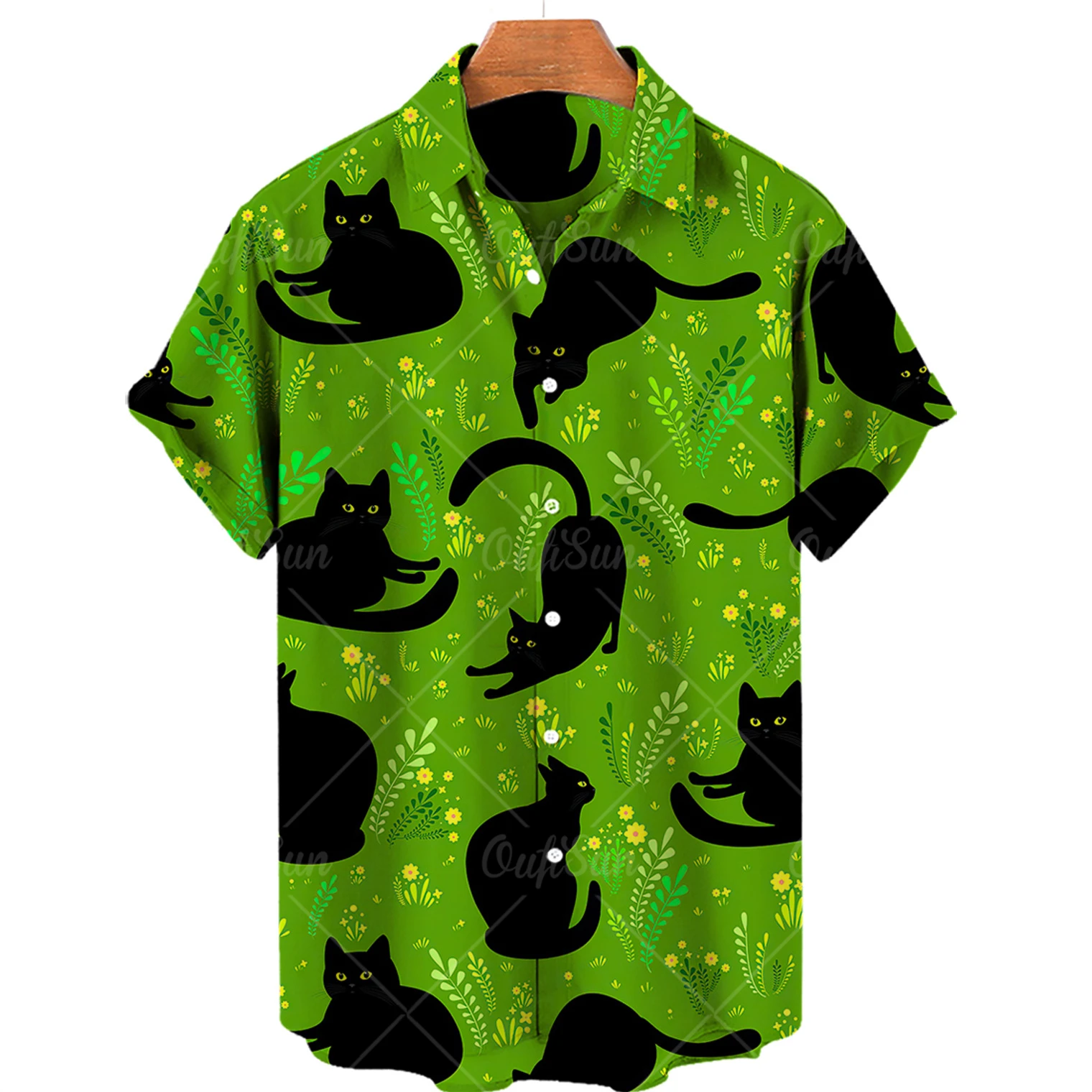 

Cat Print Hawaiian Shirt Men Women Summer Casual Top Plus Size Loose Simple Single Breasted Buttons 5xl