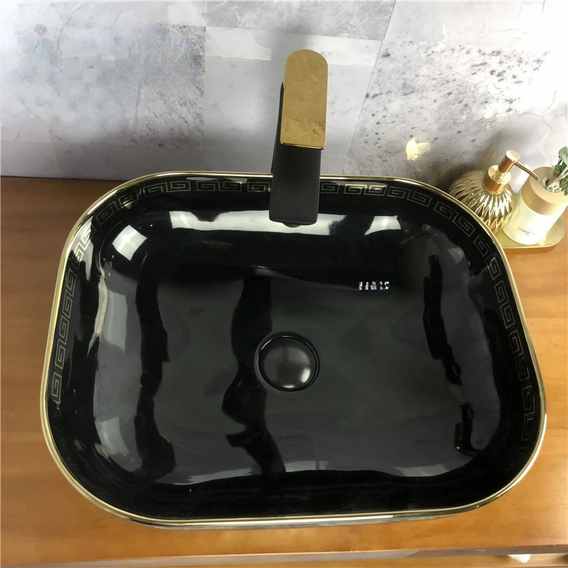 

Black Gold Ceramic Golden Design Wash Basin Bathroom Sinks