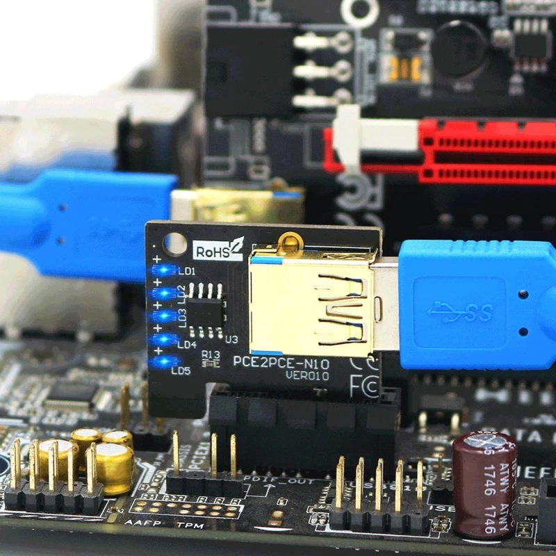 

R2LB Newest 009 PLUS USB 3.0 Cable PCI-E Riser Card 009S PCI Express 1X to 16X Extender Adapter Card 6 Pin GPU for BTC