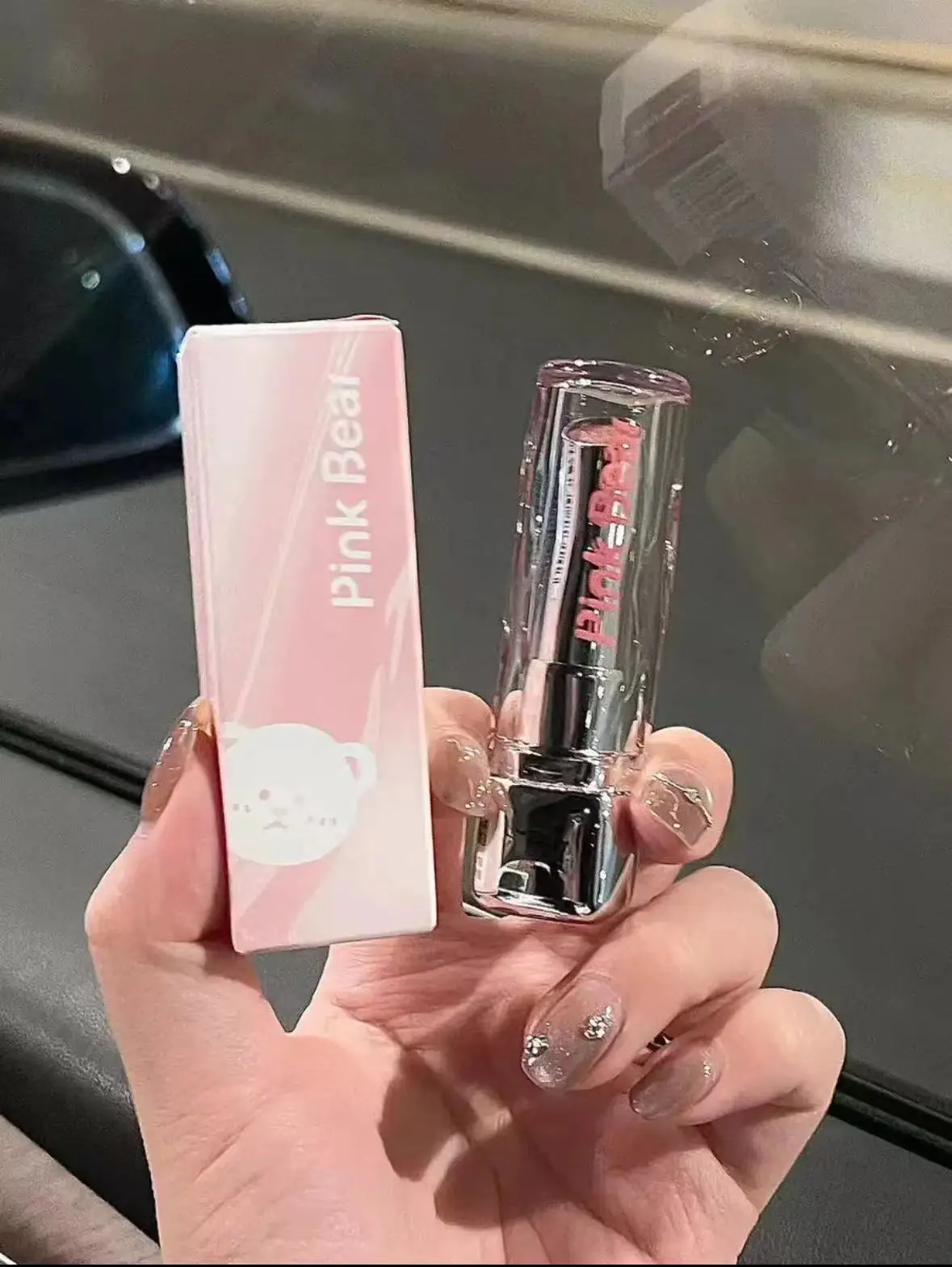 Розовая эссенция в форме медведя твердый блеск для губ увлажняющий зеркальный