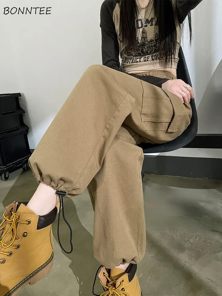 

Cargo Pants Women BF New Spring Vintage Chic Baggy Students Young Simple American Style Street Fashion Cool Chic All-match Solid