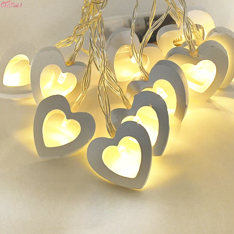 

Wooden Heart Shape String Lights Valentine's Days Romantic Atmosphere Fairy Lights Party Birthday Wedding Home Decor Night Lamp