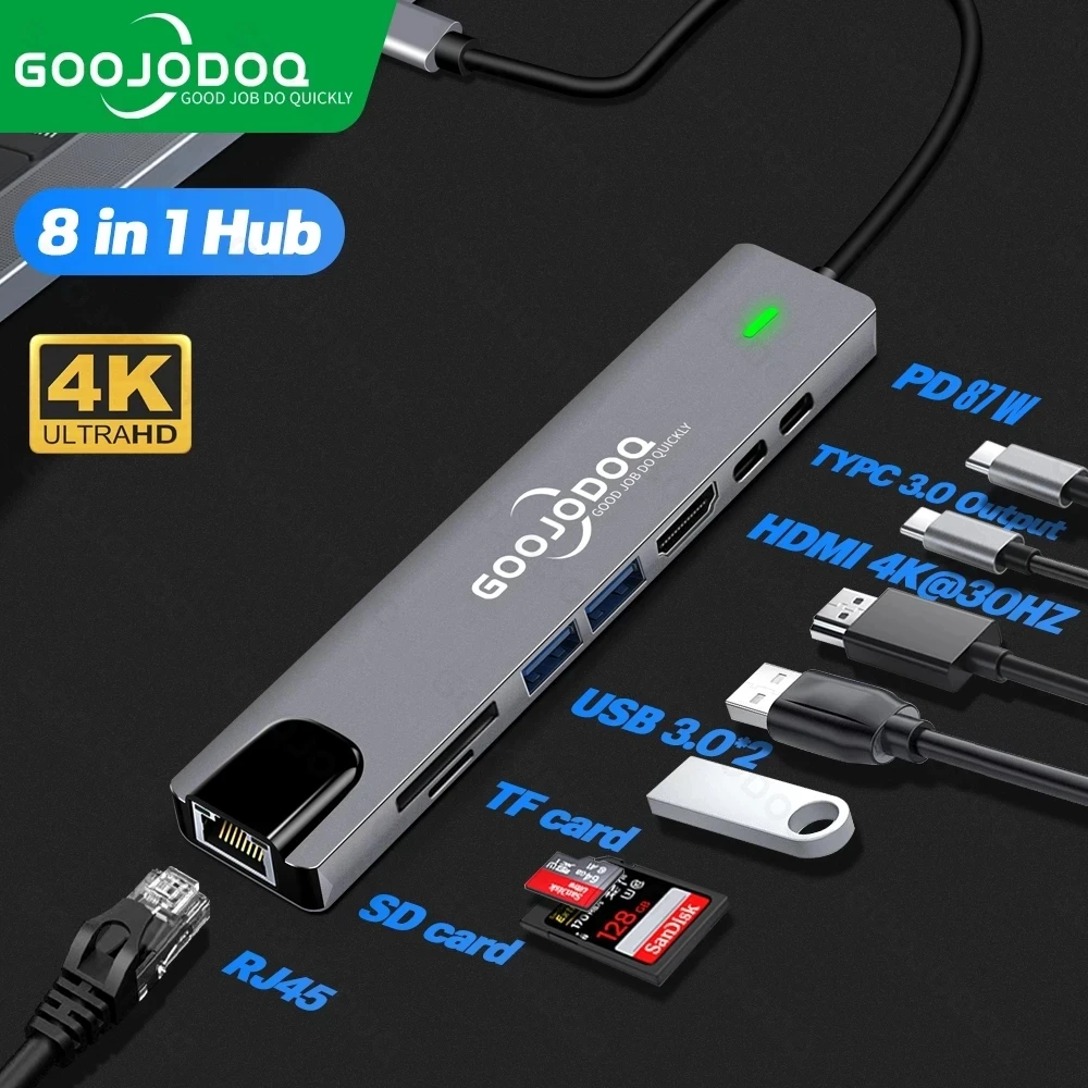 GOOJODOQ USB C HUB USB 3.0 Type C Adapter Hub to HDMI-compatible thunderbolt 3 PD USB C Dock for iPad Macbook Nintendo Switch