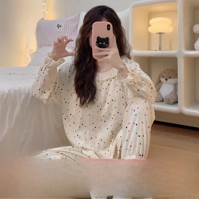 Новинка 2023 года весенне-осенние хлопковые пижамы с облаками женские нагрудником