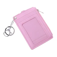 portable leather business id card credit badge holder coin purse wallet keychain