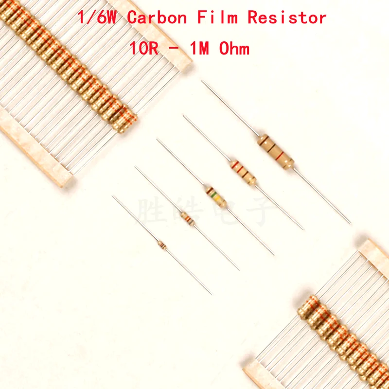 

100piece 1/6W Carbon Film Resistor NEW 10R-1M Ohm DIP Color Ring Resistance 22 47 100 220 470R1K 4.7 51 100 220 470 680K 1M DIP