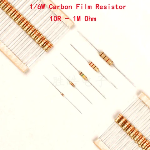 Карбоновый пленочный резистор, 1/6 Вт, 100 шт., новый 10R-1M Ом DIP цветное кольцо, сопротивление 22 47 100 220 470R1K 4,7 51 100 220 470 680K 1M DIP