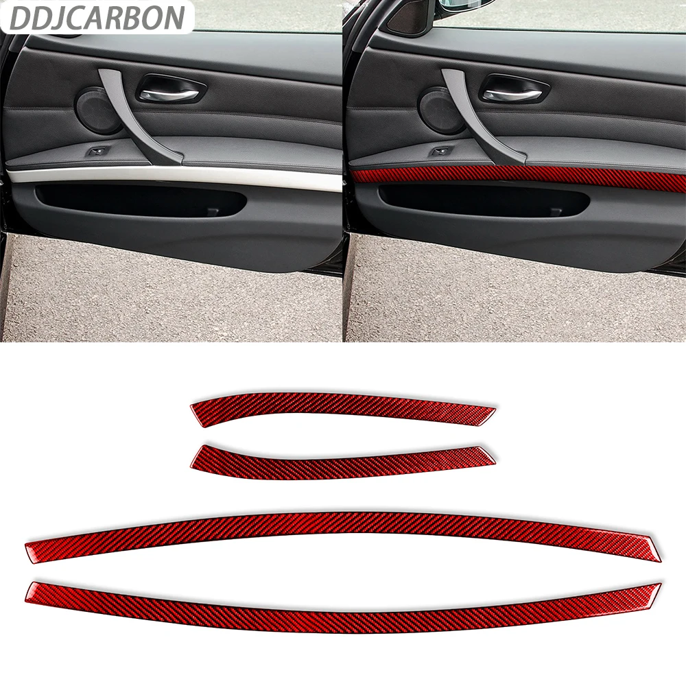 

Red Carbon Fiber Door Inner Armrest Panel Trim Strips Car Interior Accessories Decoration Sticker For BMW 3 Series E90 2006-2008