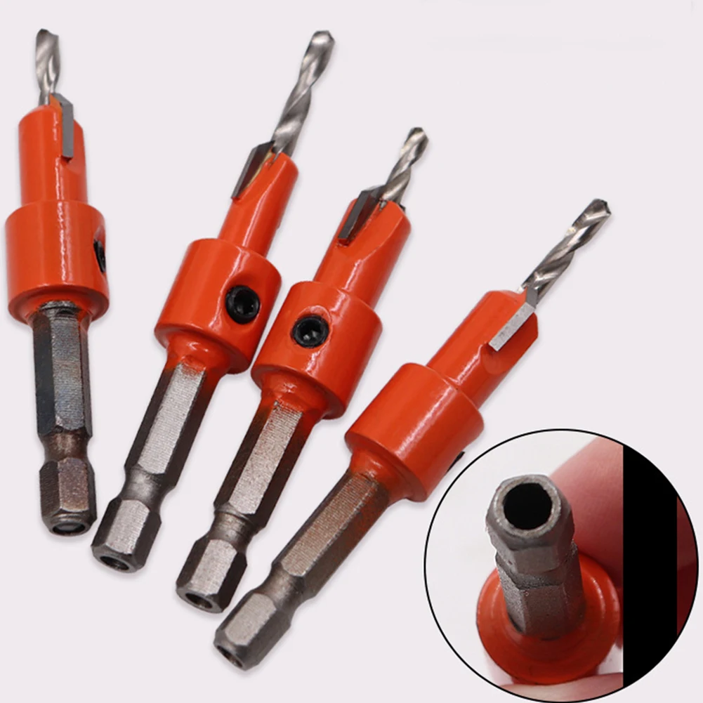 

4pcs 8/10mm Countersink Drill Bit Hex Shank Woodworking Drilling Counterbore Power Tool Accessories Parts Adjustable Stop Collar