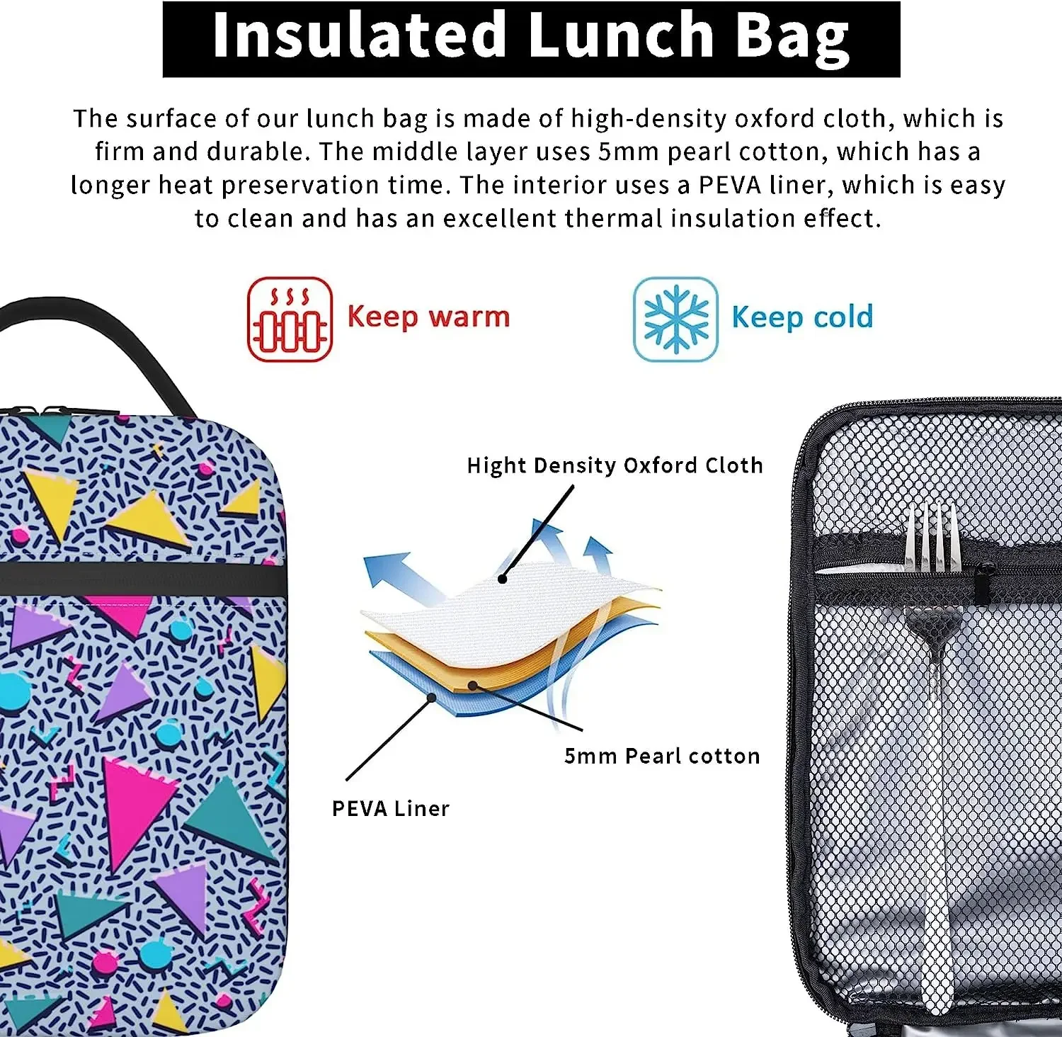 Изолированная сумка для обеда в стиле ретро 80S 90S герметичная многоразовая