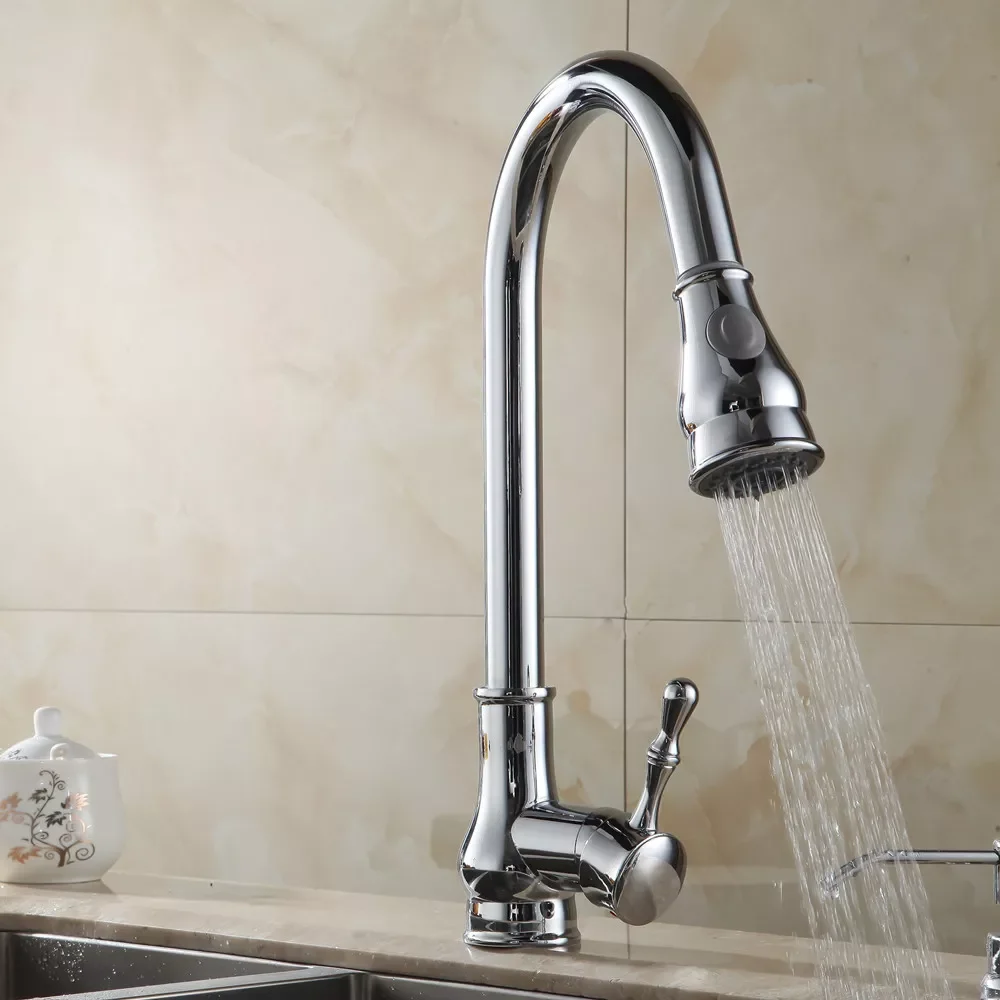 Смеситель для кухни из латуни с матовиком никель-хром, высокой аркой, с выдвижным поворотным распылителем, кран смесителя Torneira Cozinha GYD-7117 on.