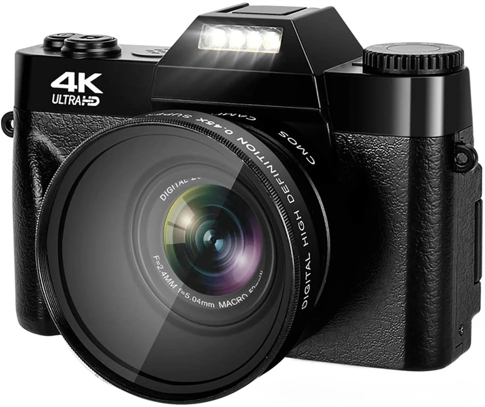 

Цифровая камера 4K HD, видеокамера для Youtube, Wi-Fi Веб-камера с широким углом, 16-кратным цифровым зумом, фотография 48 МП, 3-дюймовый откидной экран