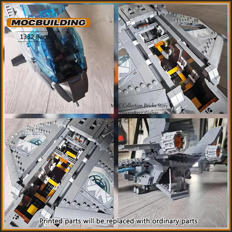 Фото Конструктор MOC «Космический истребитель» в стиле Quinjet из серии фильмов, модель космического самолета, технологические блоки, классическая игрушка, подарки №1