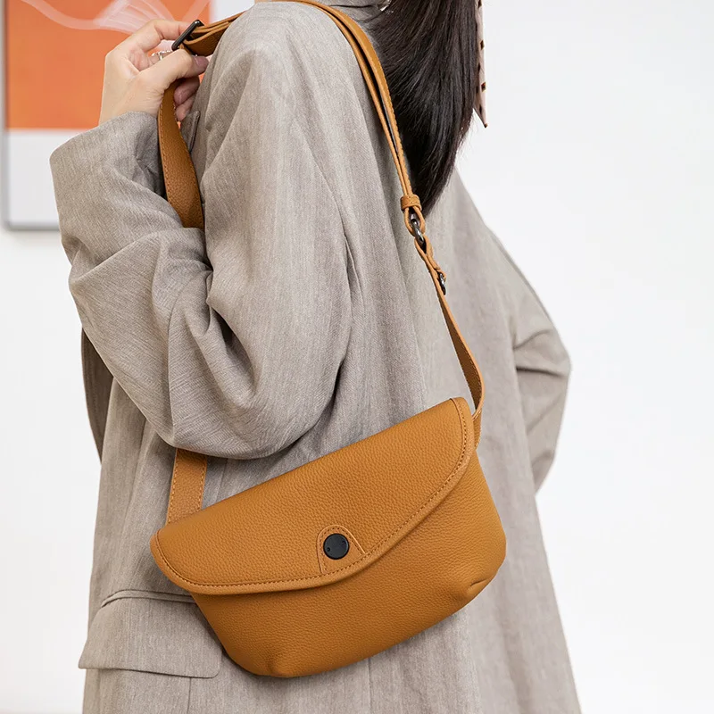 

Genuine Leather Bag Style Small Bag Vintage Dumpling Bag Soft Leather Chest Bag Tidal Top Layer Cowhide Crossbody Waist Bag