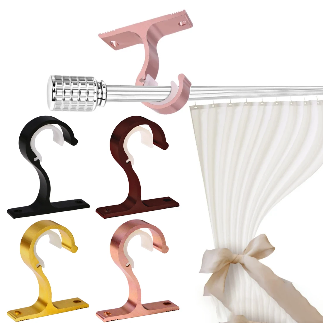 

1Pcs Aluminium Alloy Curtain Rods Bracket DIY Drapery Rod Holders Crossbar Fixing Wall Hooks Organizer Home Support Rack Decor