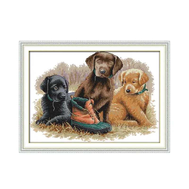 Набор для вышивки крестом "Три прекрасных собаки и узор обуви", напечатанный на холсте DMC 11CT 14CT, набор для вышивки иглой и нитками, декор для дома с животными.