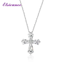 elsieunee classic cross design solid silver 925 jewelry simulated moissanite diamonds pendant necklaces engagement fine jewelry