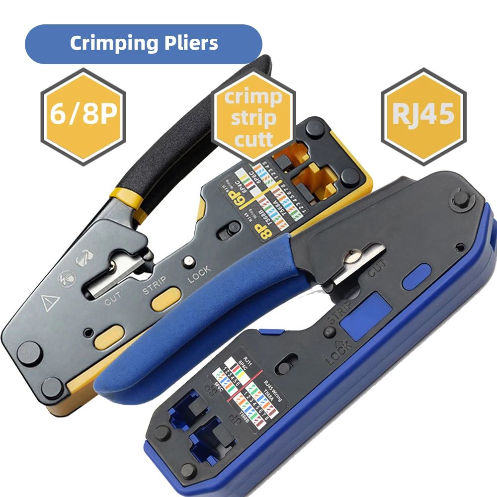 

RJ45 Crimper Multifunctional Pliers Cat5 Cat6 6p/8p Ethernet Cable Stripper Wire Cutter Peeler Professional Electrician Tools